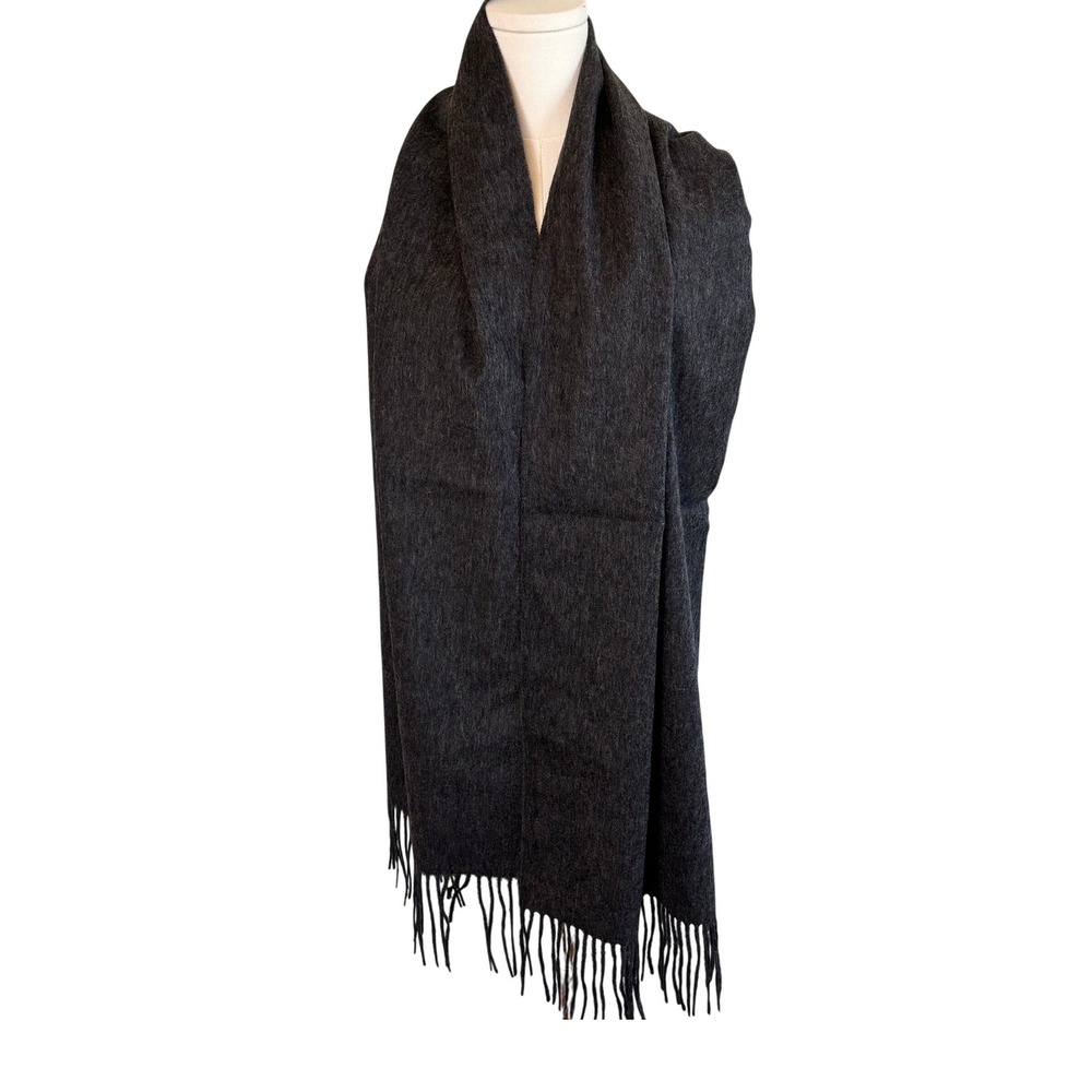 NEW Lambswool Scarf Charcoal Unisex Pure Lambswool Fringed